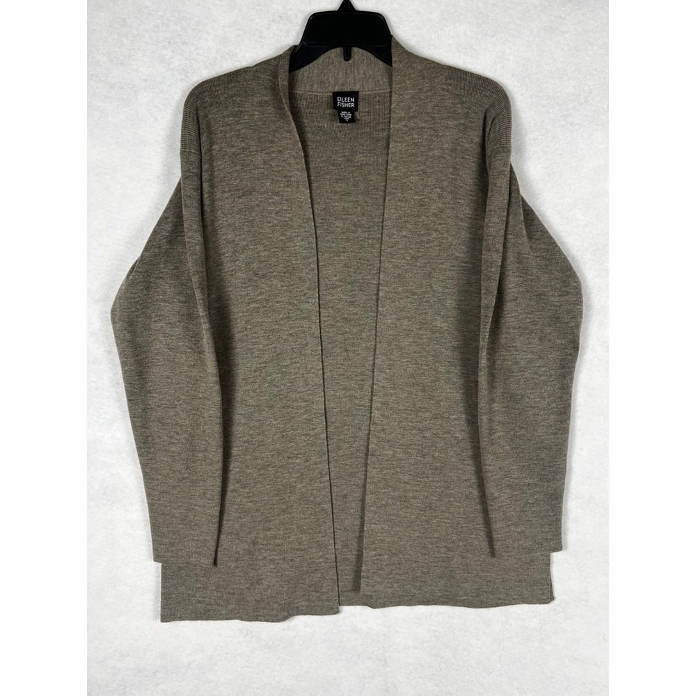 Eileen Fisher 100% Wool Open Front Cardigan Sweater Italian Yarn Small read*